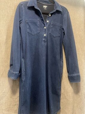 Lands' End Navy Blue Collar-Trim Shirt Dress